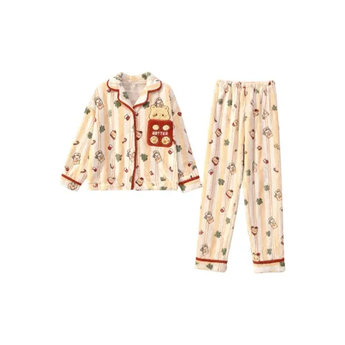 Daiyindie Осенние и зимние пижамы для женщин утолщенные и с флисовой подкладкой термические коралловый флис