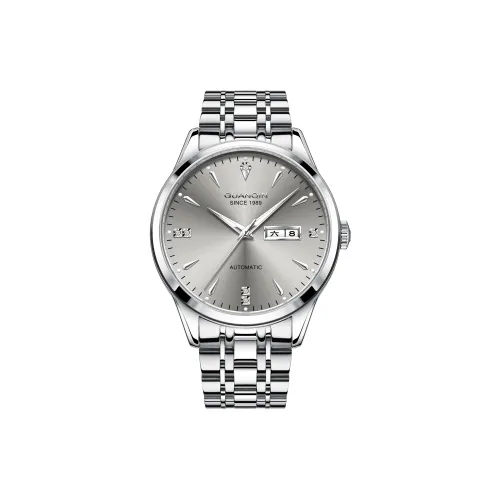 GUANQIN Автоматический Механический Механизм Нержавеющая Сталь Ремешок Часы Мужские Серый Циферблат