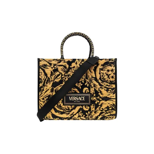 VERSACE Рафия Сумка-тоут Средняя Женская Черная и Желтая