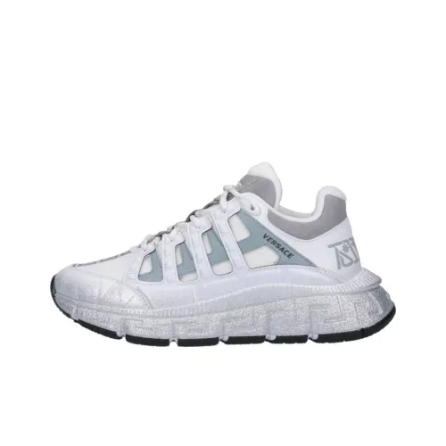 VERSACE Устойчивый к истиранию Низкий Топ Повседневная обувь Женская Серебряная Белая