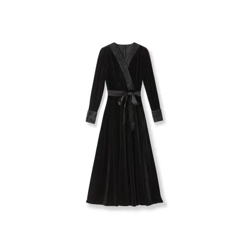 MH Черные Женские Длинные Платья с Длинными Рукавами