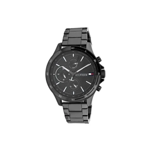 Tommy Hilfiger Мужские часы Кварцевый механизм Ремешок из нержавеющей стали 46 мм Черный циферблат