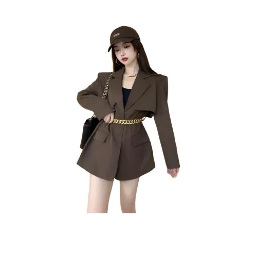 Dippanis Кофе Пальто + Золотой Ремень Женские Бизнес-костюмы