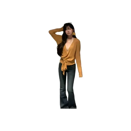 LANGQING Имбирно-желтый COVER UP + Абрикос Inner с подарками Wangqing Brand Sticker Женский Трикотаж