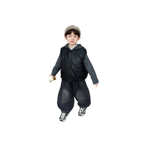YUGUOGUO Комплект одежды Черный жилет + Серый свитер + Черные штаны Для дошкольников Повседневная спортивная одежда