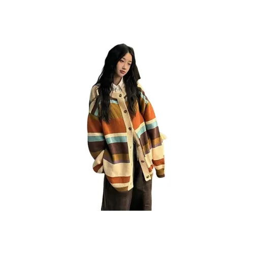 XIANSINIAO Желтый Коричневый Полосы Женская Трикотаж