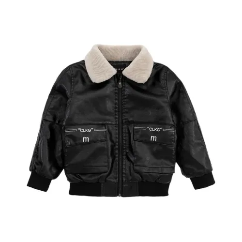 SHIBU papa Бобовый 220 Стиль Позиционирование Карман M Этикетка Утолщенный Fleece Lined Кожа Куртка Черный Kids Куртки