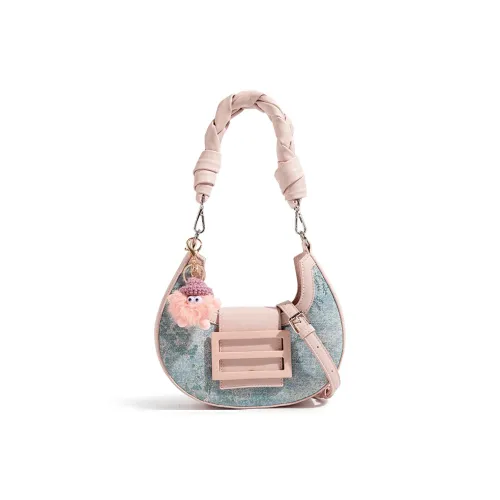 CAEISL KCIEL Синтетическая кожа Одно плечо Сумка Обычный Женский Синий и Белый Вышитый Розовый