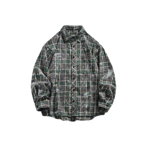 Tingqu Рубашка Мужская Красная Клетка Зеленая Клетка Кофейная Клетка