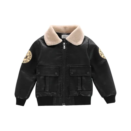 SHIBU papa Бобовый 216KK Утолщенный And Флис Линейка Кожа Куртка Черный Kids Куртки