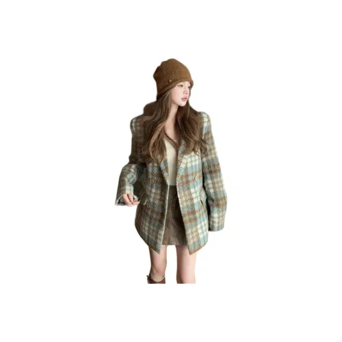 DEDY Синий Зеленый Стандартный Женский Пальто