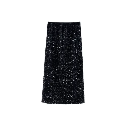 GZQJ Черный Женские Повседневные Длинные Юбки