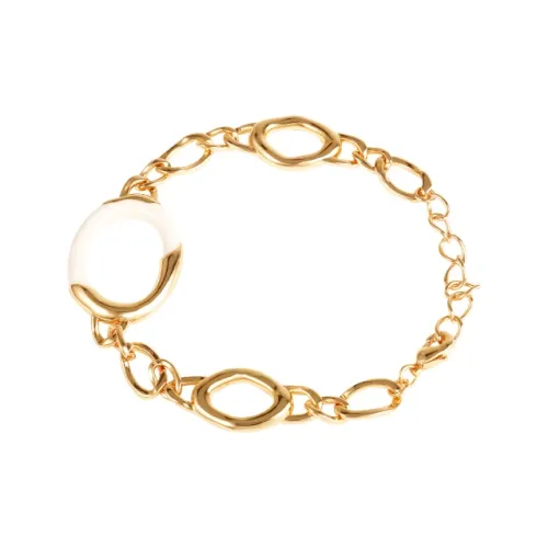 Retro Chic Brass Gold Plated White Enamel Ripple Ring Bracelet Women's