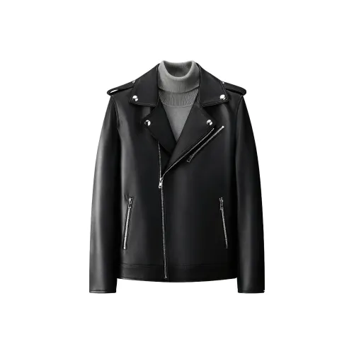 H-YXIANG Черные Мужские Кожаные Куртки