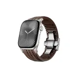 Коричневый ремешок, титановый соединитель, серебряная застежка