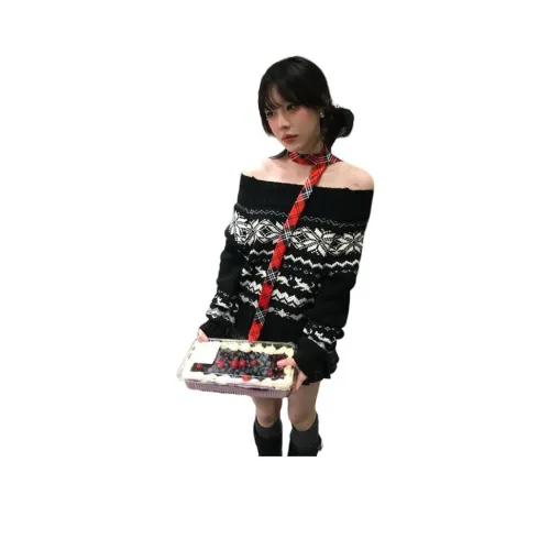 XIANSINIAO Ромб Узор Черный Жаккард Женский Трикотаж