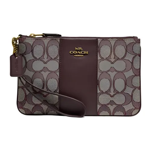COACH Wristlet Холщовая кожа Сумка Маленькая Женская Темно-коричневая с монограммой