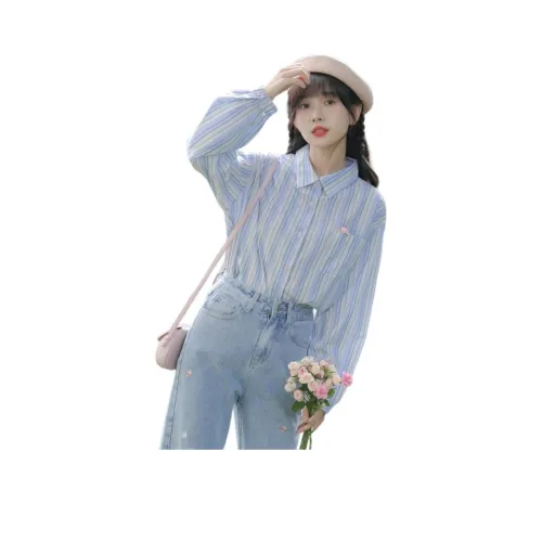 SIXUSICHOU Синие полосы Узор Женские Рубашки