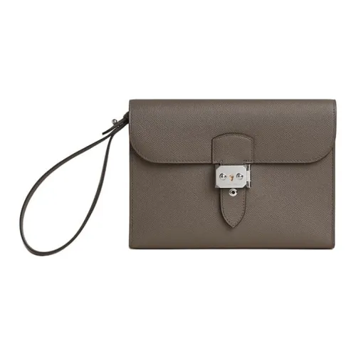 HERMES Sac A Depeches Эпсомская кожа Клатч Мужской Оловянно-серый