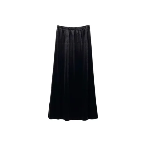 GZQJ Черный Женские Повседневные Длинные Юбки