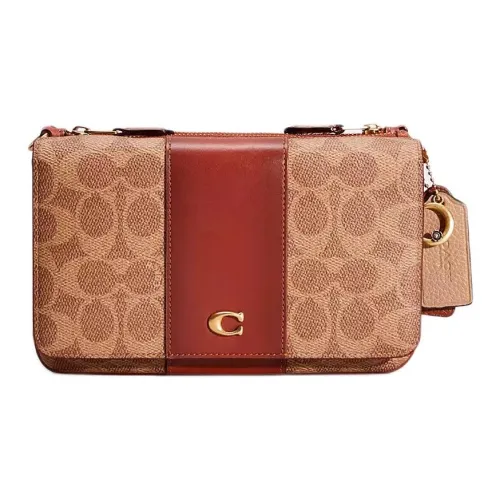 COACH Slim Wallet Покрытый холст с утонченной телячьей кожей клатч держатель для карт кошелек женский коричневый и ржавый