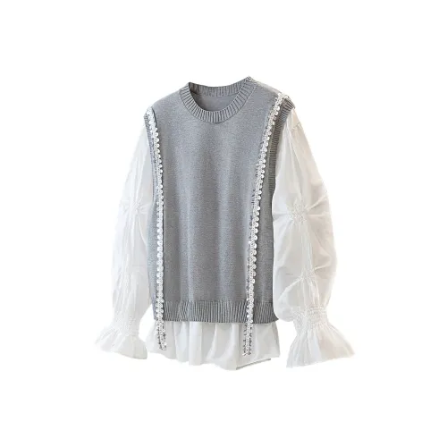 SIBAISHE Светло-серый и белый женский трикотаж