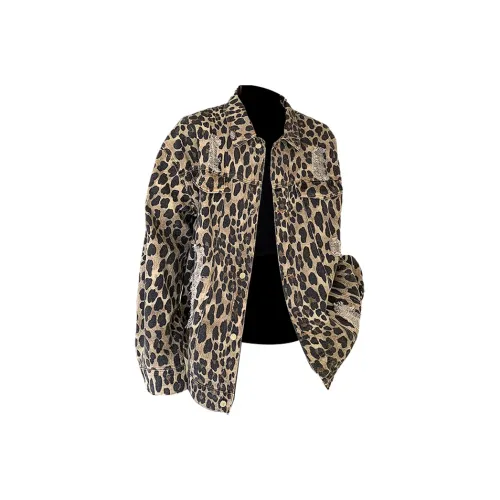 FORCEPULR Леопардовый принт Унисекс Джинсовые куртки