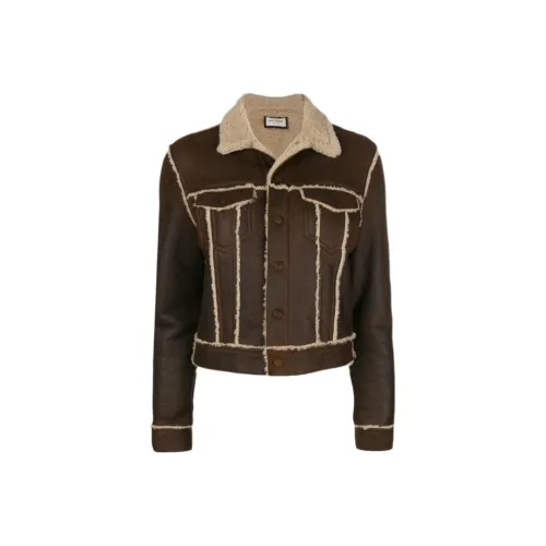 SAINT LAURENT Умбра Женские Кожаные Куртки