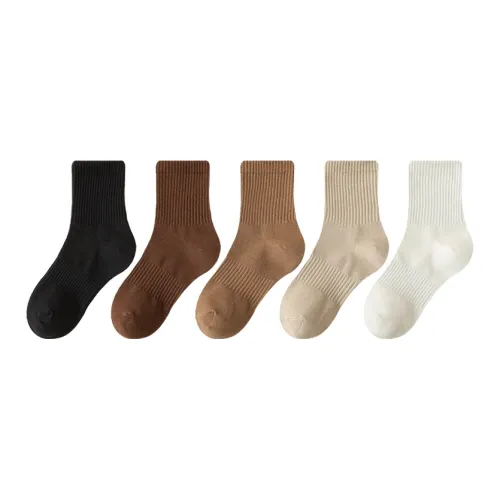 MADALLO [5 пар] Черный + Кофейный + CAMEL + Хаки + Молочно-белый Унисекс MID Носки до икры
