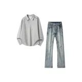 Комплект одежды (Серый топ + Синий низ)