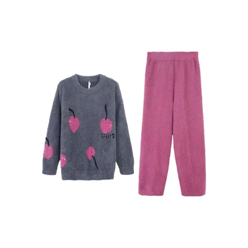 Aannsfam Серый Синий Женские Пижамные Комплекты