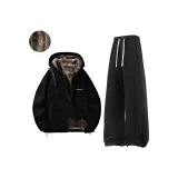 Чёрный+Чёрный [Пальто с флисовой подкладкой + Штаны с флисовой подкладкой]