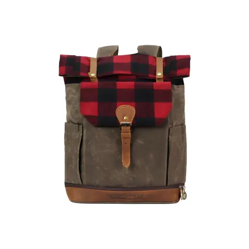 GREATSPEED Холст с лицевой коровьей кожей рюкзак унисекс пустыня серый и клетчатый красный