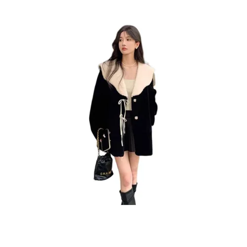 PZHK Черное пальто для женщин с подкладкой