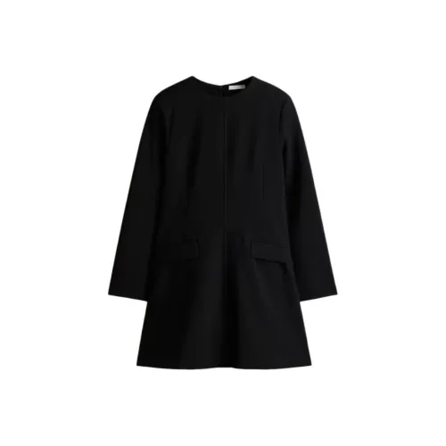 H M Черные Женские Длинные Платья с Длинными Рукавами