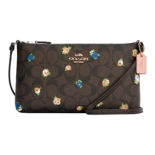 COACH Zip Top Crossbody Холщовая кожа Сумка через плечо Маленькая Женская Темно-коричневая