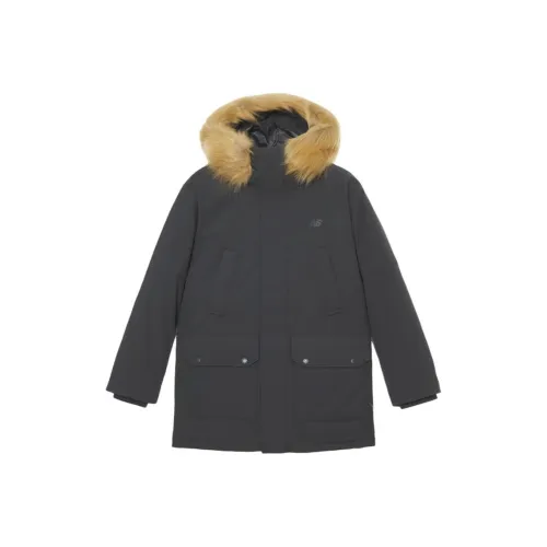 New Balance совместный бренд Classic Sports MID Длина PARKA С капюшоном Утиный пух Куртка Унисекс Черный Серый