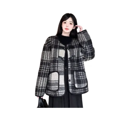 SIXUSICHOU Черное Клетчатое Женское Пальто