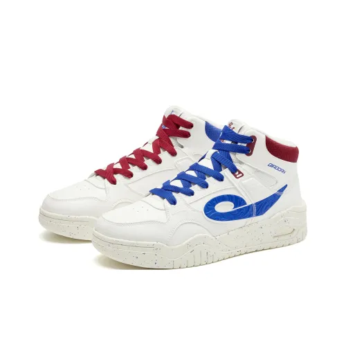 QIAODAN Slip-resistant Abrasion-resistant High Top Skateboard Shoes Men's Red Blue Mismatched QIAODAN Противоскользящие Износостойкие Высокие Кроссовки для скейтбординга Мужские Красные Синие Несовпадающие