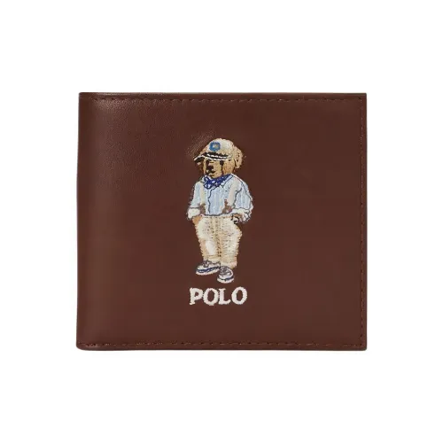 Polo Ralph Lauren Логотип бренда Тисненый Двойной складной кошелек Унисекс Коричневый