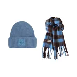 Синий капюшон + синий шарф кофейного цвета