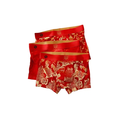 FAVMARTHA Красно-золотая ветка + Золотой розовый + Золотой пион Мужские боксеры