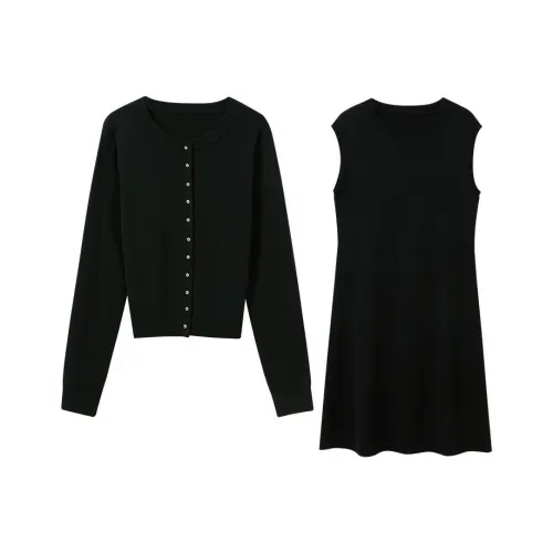 3COLOUR Комплекты одежды Классический черный Топ + Платье Женские Повседневные костюмы