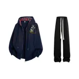 Темно-синий синий свитшот + черные повседневные штаны