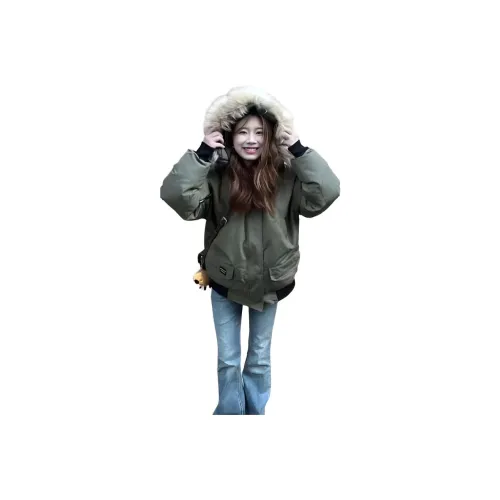 PZHK Армейский зеленый Hairless Ожерелье-чокер Женские Объёмные куртки (пуфы)