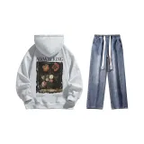 Set (Премиум Серый Флис-На Подкладке + Темно-Синие Джинсы)