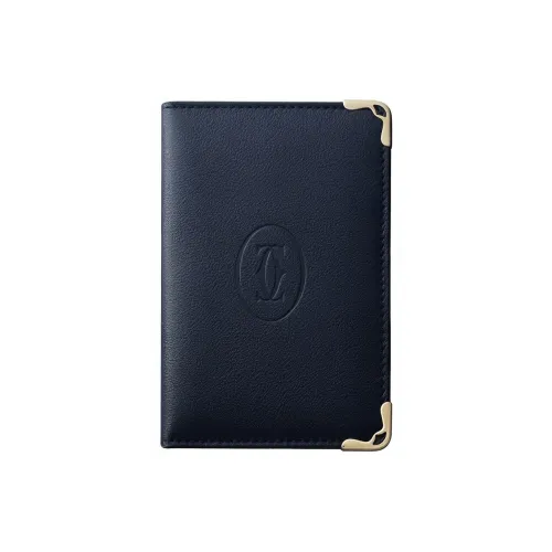 Cartier Кожаные Аксессуары Must De Cartier, Бумажник Футляр Must De Cartier, 4 Отделения Для Кредитных Карт, Телячья Кожа Темно-синего Цвета, Позолоченная Отделка