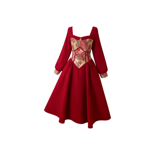 BIFH Бургунди Женские Длинные Платья с Рукавами