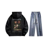 Комплект (Черный с флисовой подкладкой + Темно-синие джинсы)