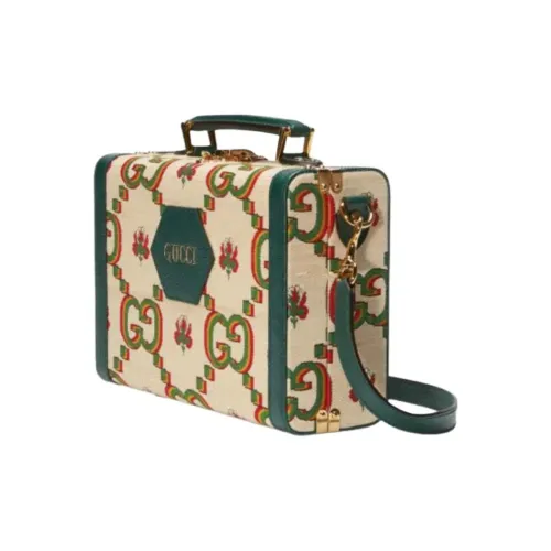 GUCCI Цветочный Жаккард Холст с кожей Сумка из холста Сумка через плечо Портативная Сумка для макияжа Стандартная Мужская Зеленая и Бежевая